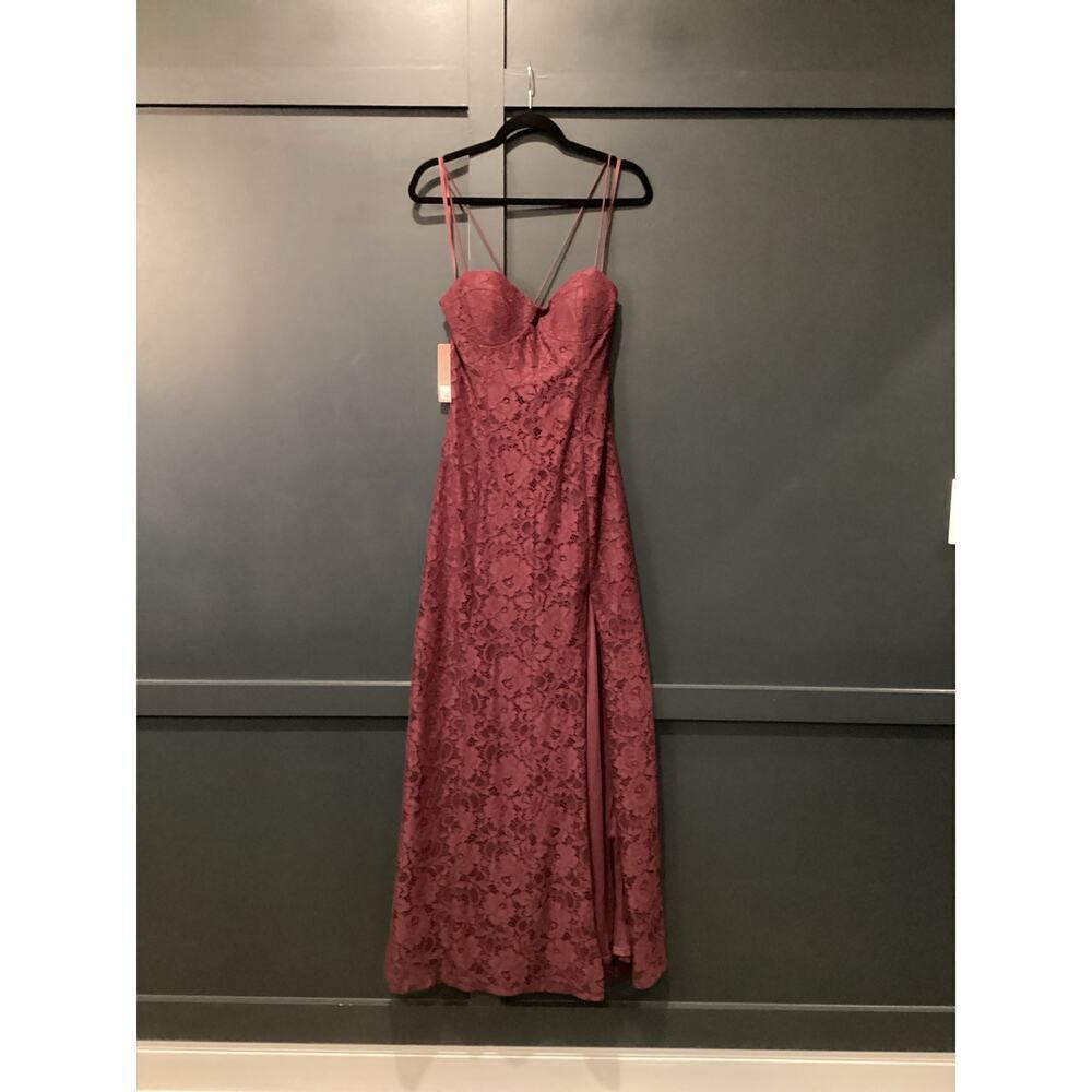 Anthropologie BHLDN Emma Sweetheart Sleeveless Lace Long Gown Front Slit Wine 12 - Picture 2 of 16